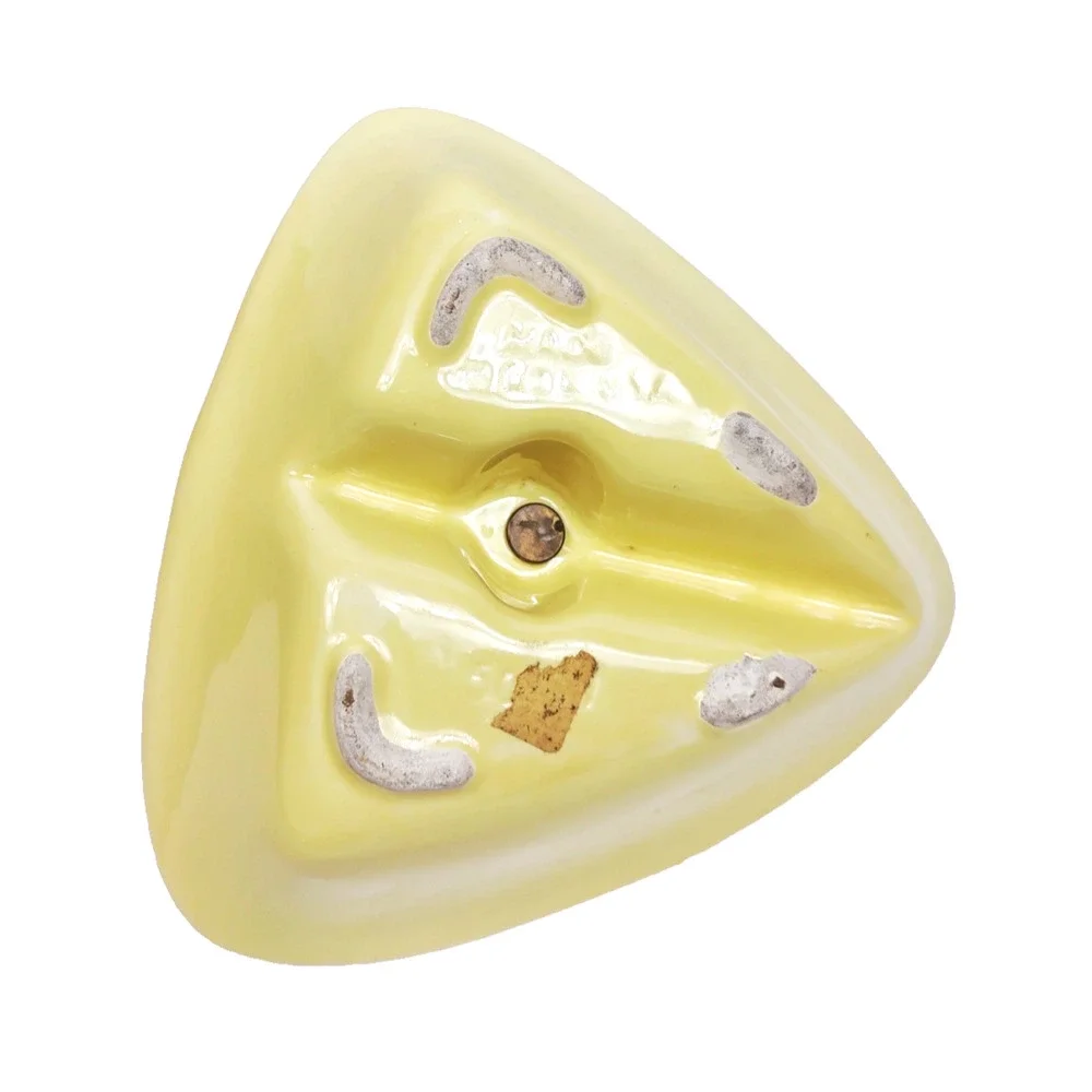 MCM California Pottery Yellow Divided Relish Nut Dish Candy Bowl w Metal Handle